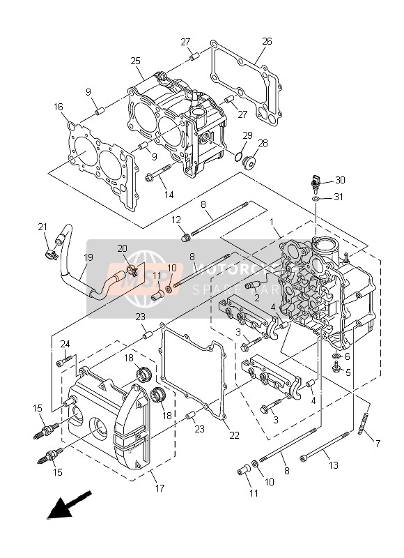 Yamaha XP500A (DNMS) 2015 Cilinder voor een 2015 Yamaha XP500A (DNMS)